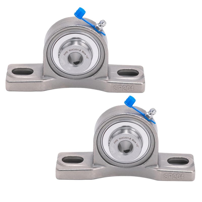 Xike 2 Pcs SUCP201-8 Bore 1/2" All Stainless Steel Pillow Block Square Flange Mounted Ball Bearings, Solid Base and Self Aligning. - Image 1